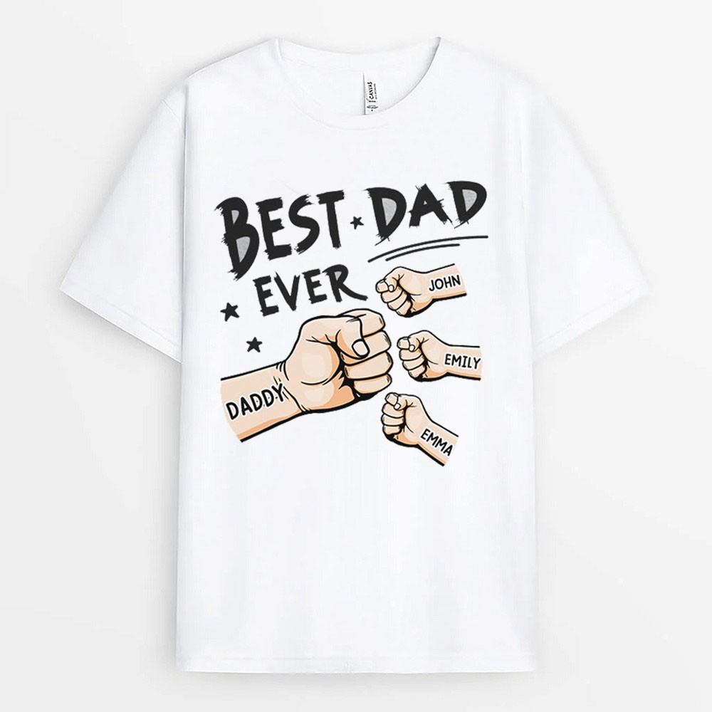 Custom Fist Bump Dad Shirt With Kids Names Father's Day Gift