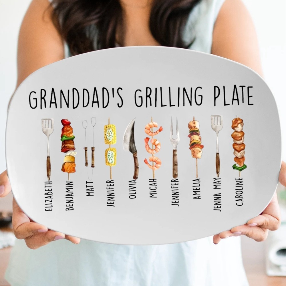 Personalized Daddy's Grilling Plate with Kids Names Father's Day Gift