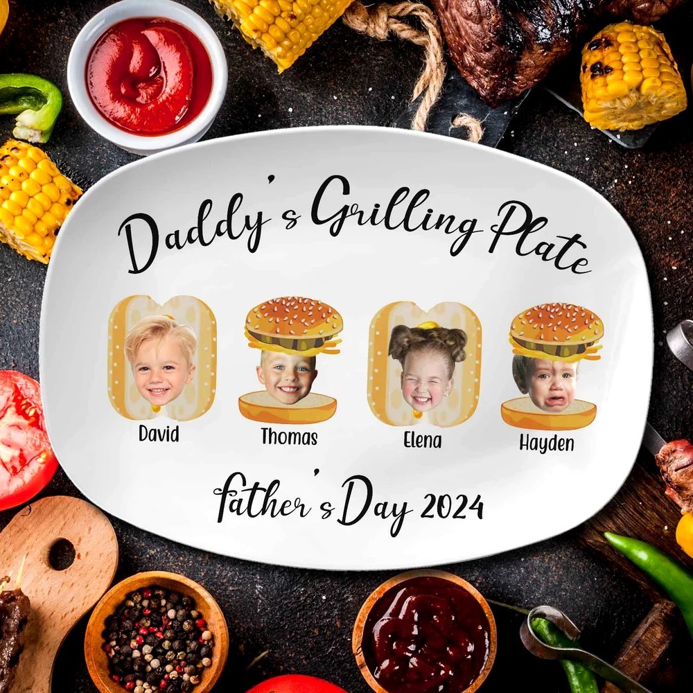 Personalized Daddy's Grilling Plate with Kids Names Father's Day Gift