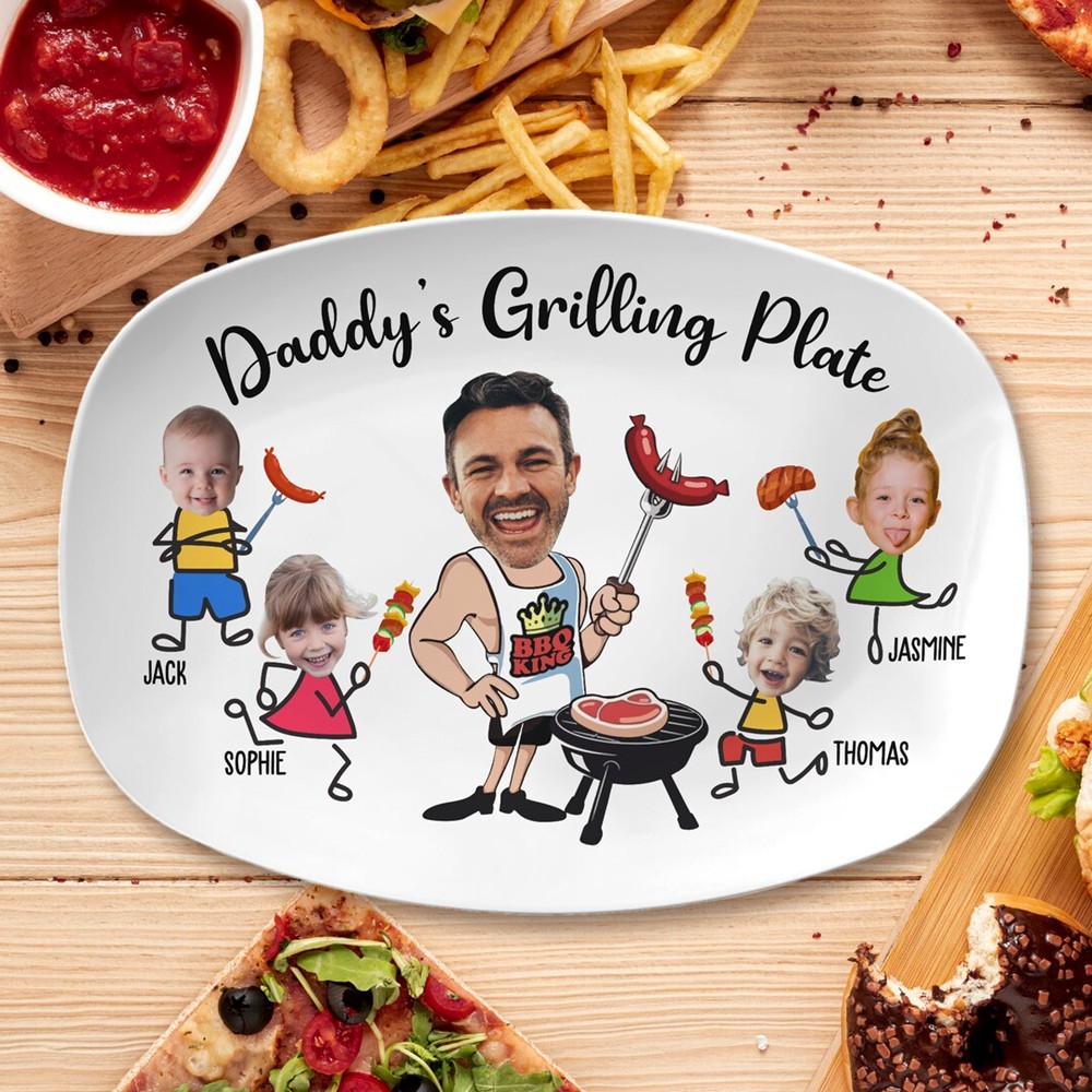 Personalized Daddy's Grilling Plate with Kids Names Father's Day Gift