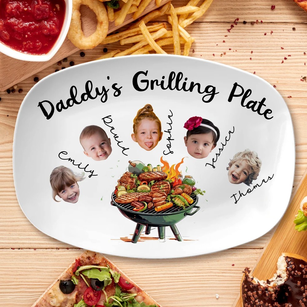 Personalized Daddy's Grilling Plate with Kids Names Father's Day Gift