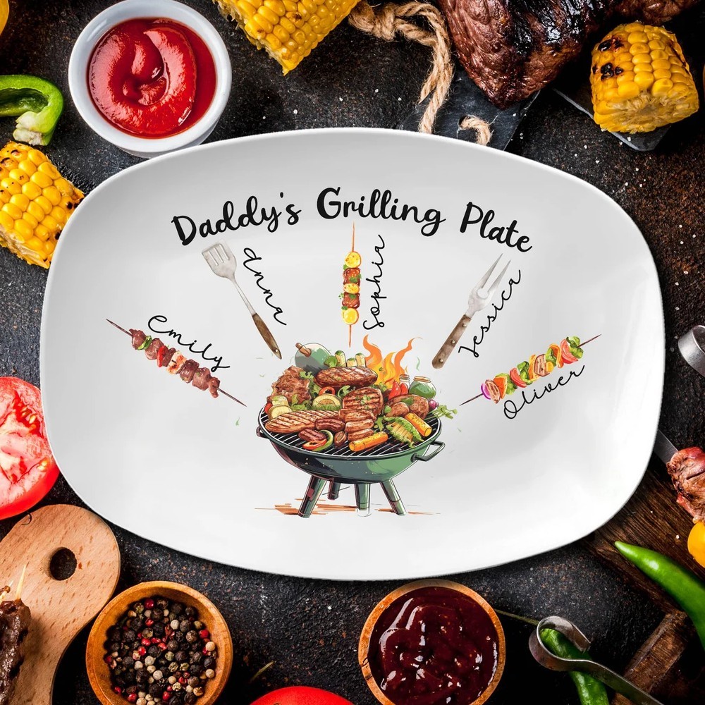 Personalized Daddy's Grilling Plate with Kids Names Father's Day Gift