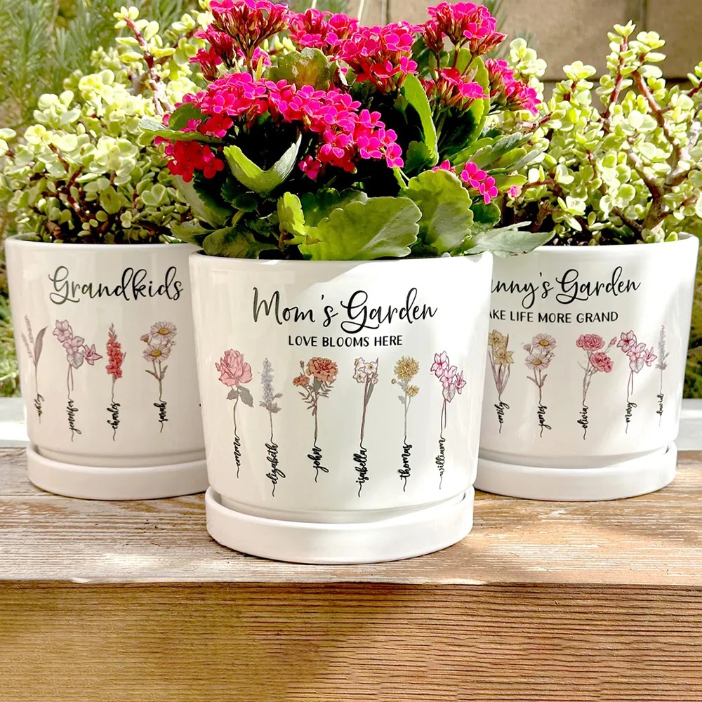 Custom Grandma's Garden Plant Pot Birth Month Flower Plant Pot