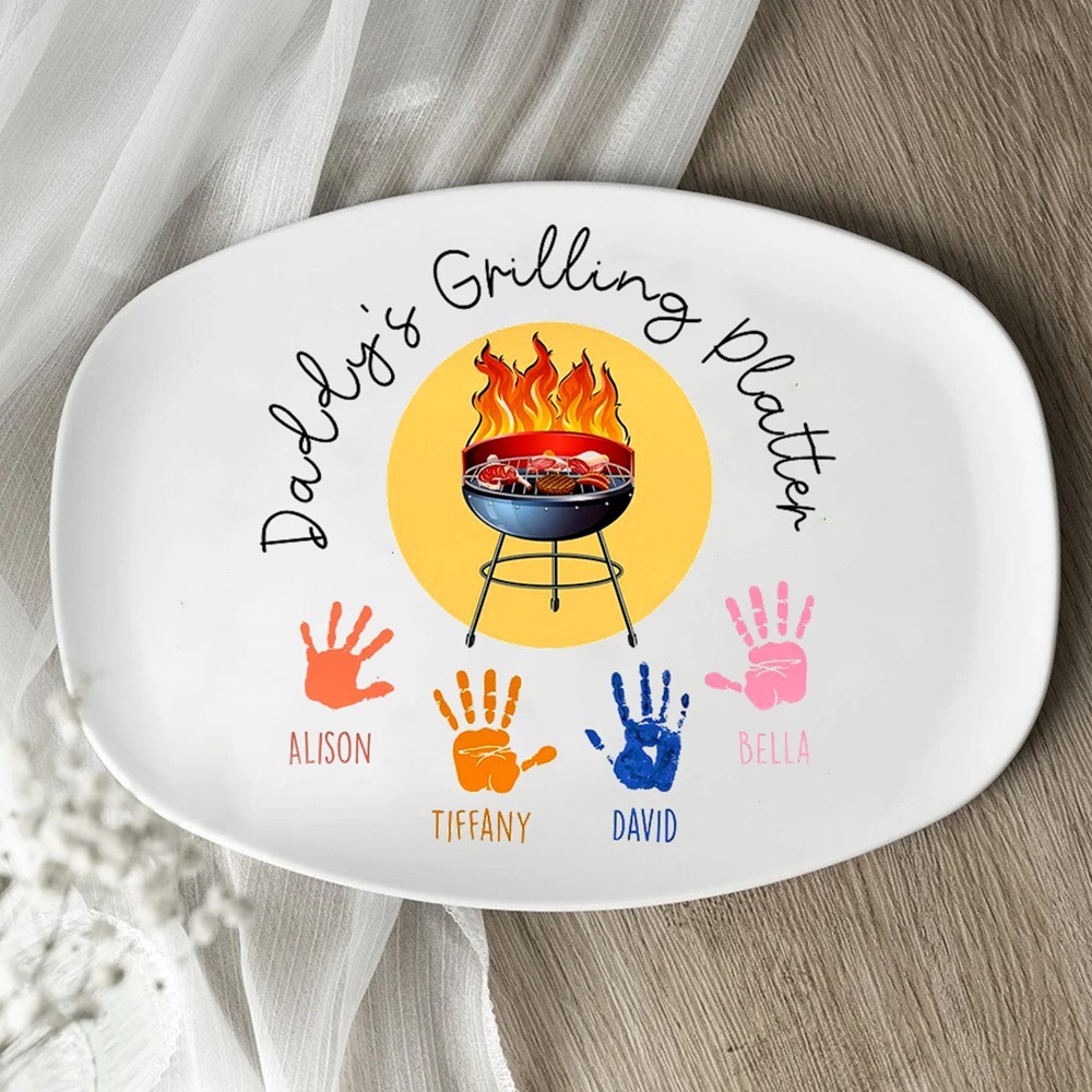 Personalized Daddy's Grilling Plate with Kids Names Father's Day Gift