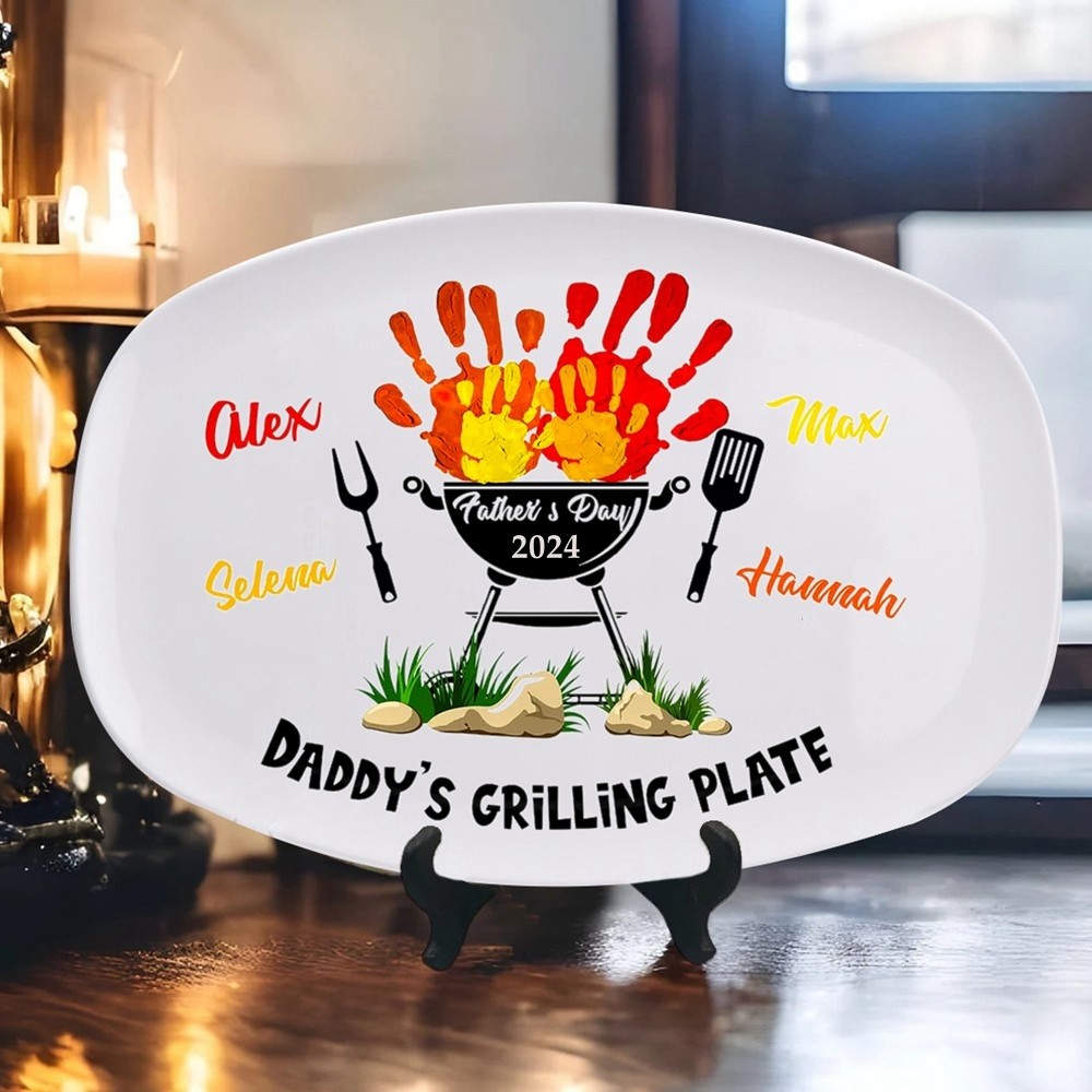 Personalized Daddy's Grilling Plate with Kids Names Father's Day Gift